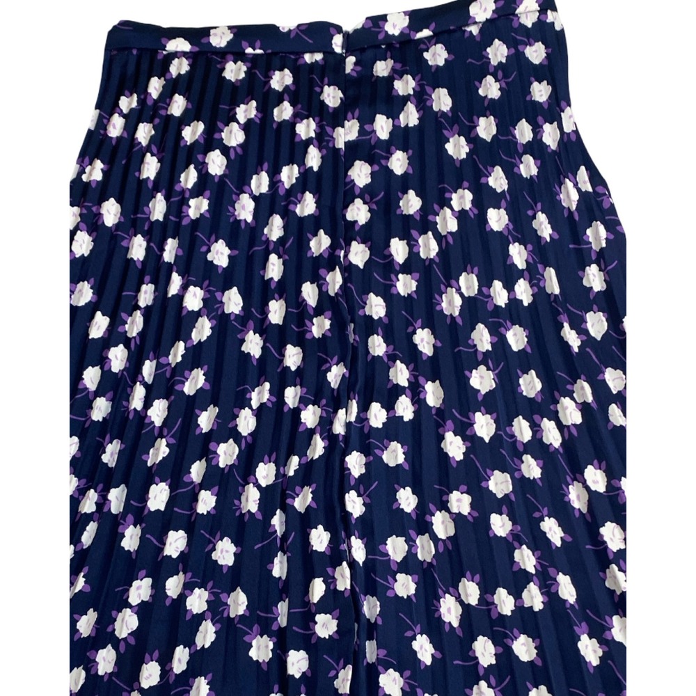J.Crew Navy Blue Floral Pleated Midi Skirt Petite 4P Purple White Flowers A-Line - Picture 6 of 10